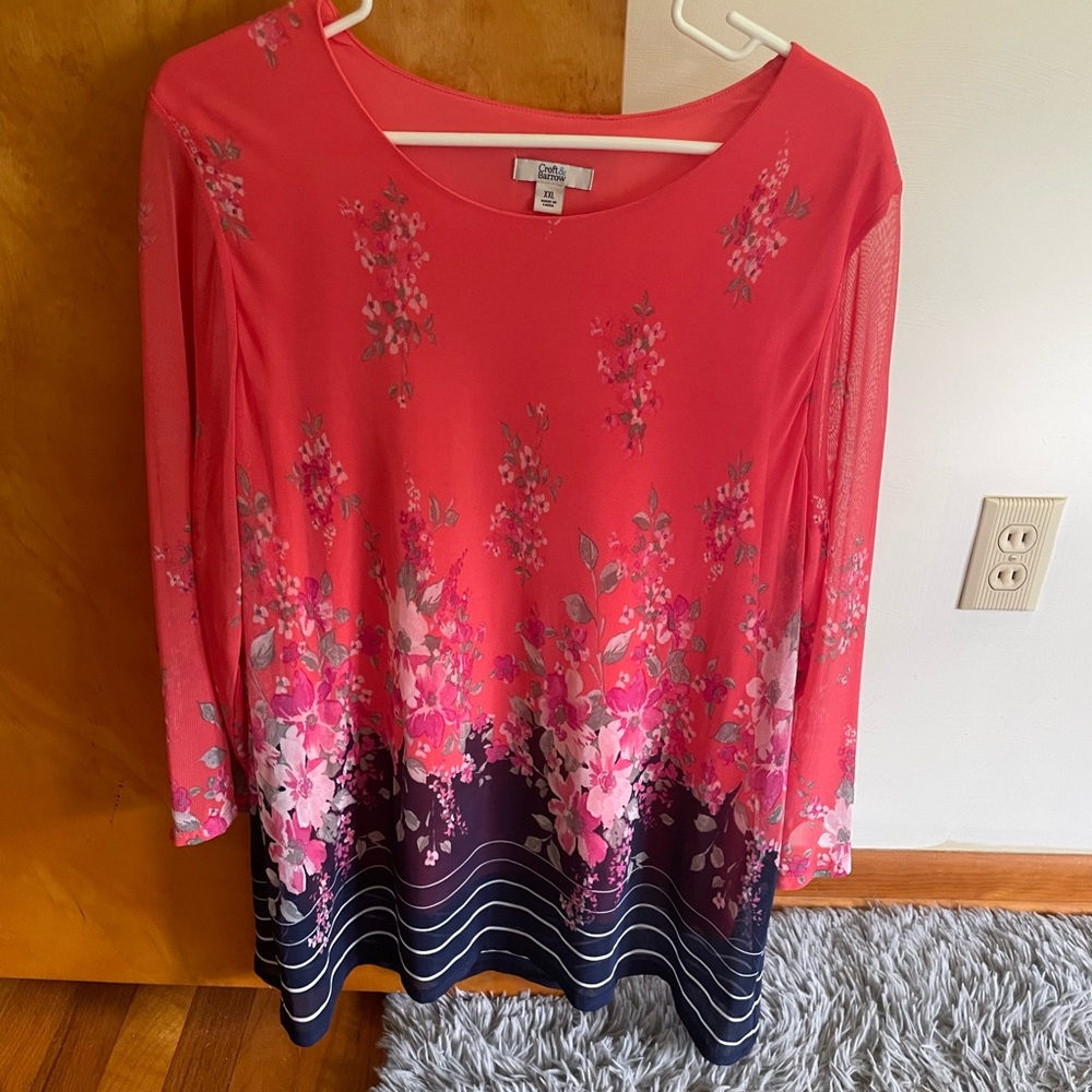 Croft & Barrow Pink Graphic Blouse with Long Sleeves